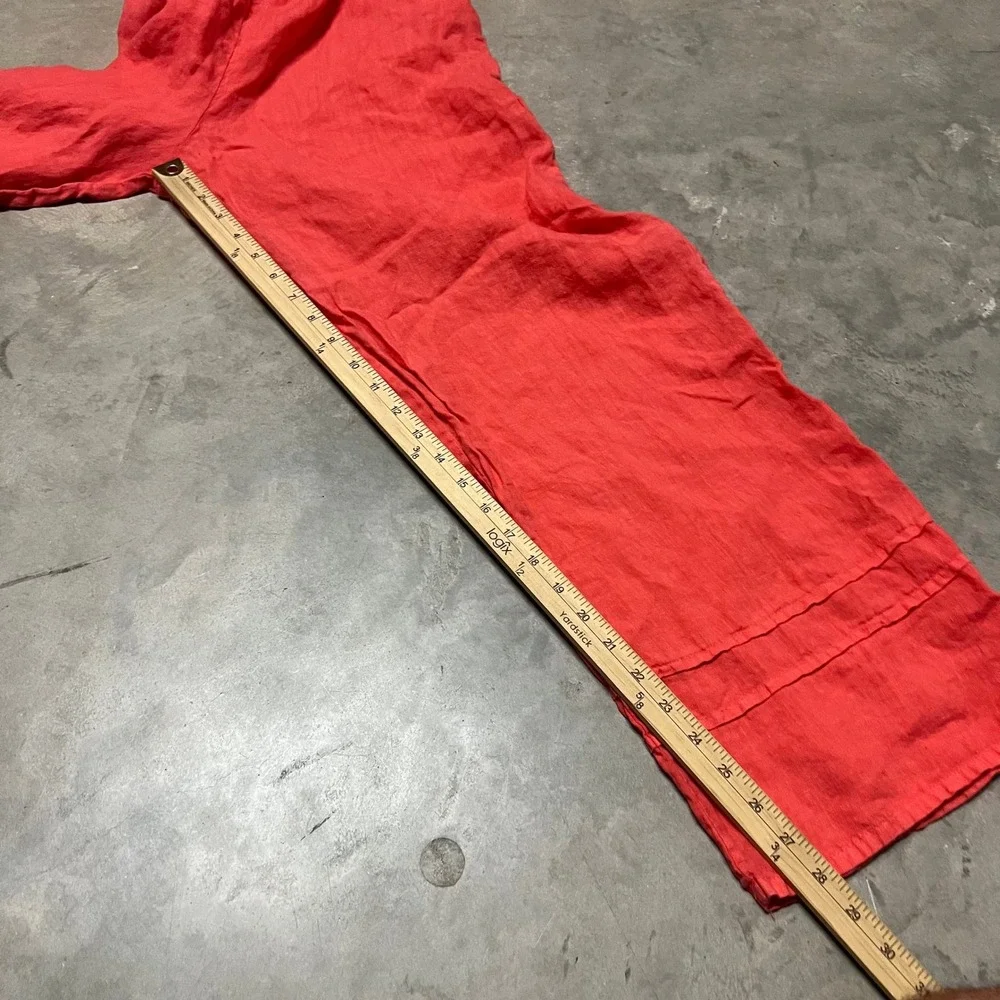 Bryn Walker Womens Medium Coral Red 100% Linen Wide Leg Elastic Waist Pants USA